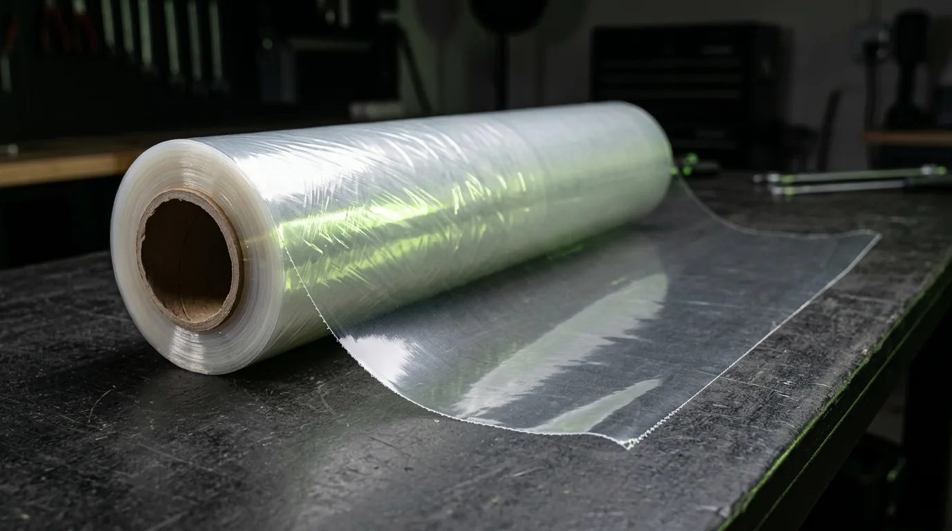Close-up of a roll of clear paint protection film