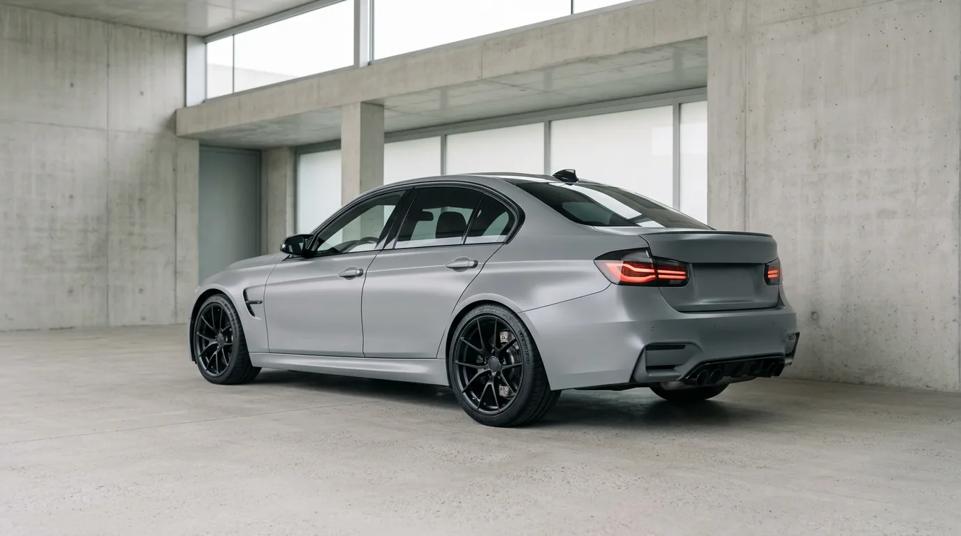 Performance car wrapped in Nardo Grey colour protection film